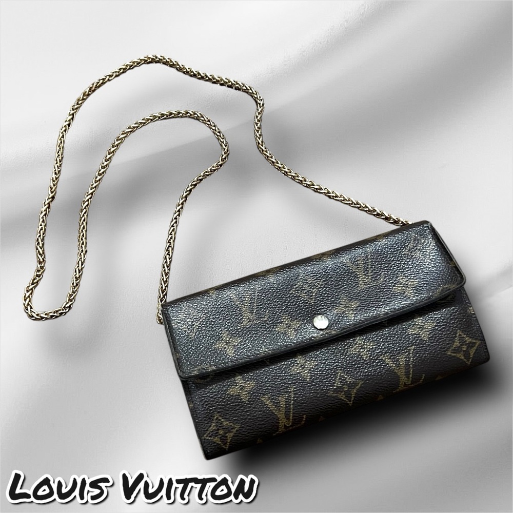 Louis Vuitton Brown and Gold Wallet with off brand Chain - Picture 1 of 17